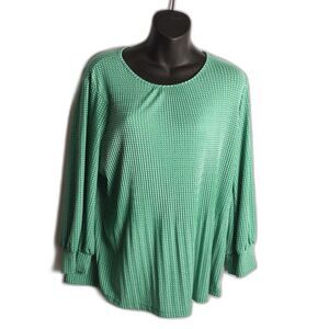 Adrianna Papell size medium green polka dot cuff sleeve keyhole blouse shirt